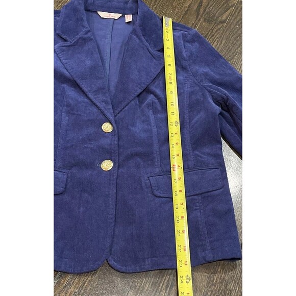 Laurie Felt Corduroy Blazer Women’s 12 Navy Blue Jacket Two Button Crest - Picture 6 of 8